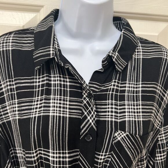 BLL Nyc Woman’s Large Black White Plaid Dress Button Front Tie Belt Pocket New - Picture 3 of 11